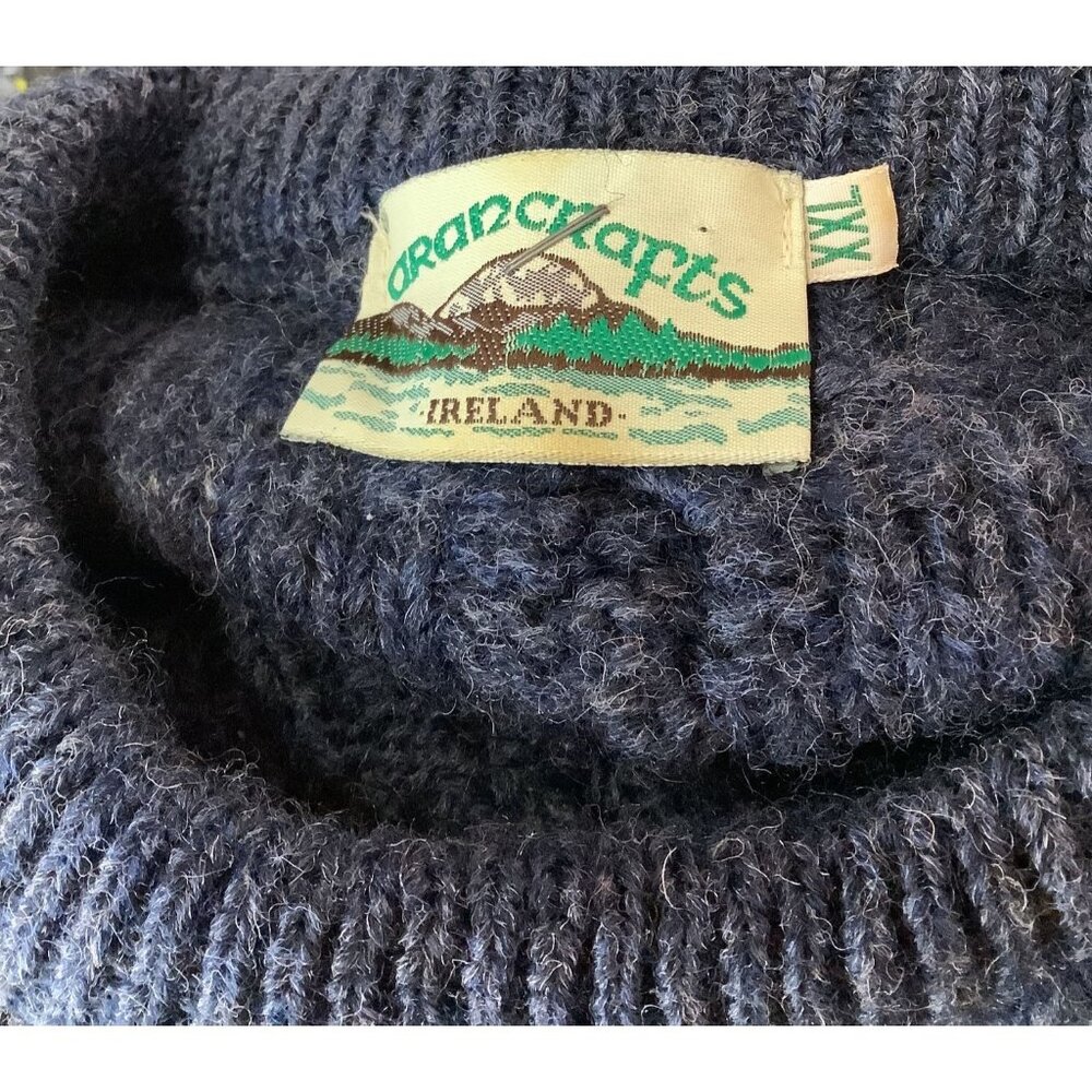 Aran Crafts Mens Navy Blue Cable Knit Wool Sweater XXL Pure New Wool - Picture 4 of 6